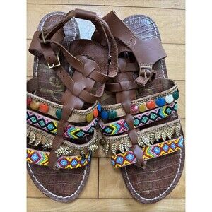 SAM EDELMAN LORELLE Multi Color Festival Gladiator Y2K SoHo Boho Bling Aztec 9.5